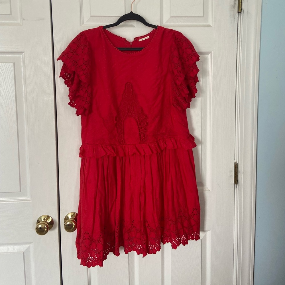 Red embroidered mini dress